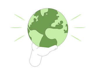 Save planet 2D illustration concept. Earth day. Sustainability environmental protection conservation. Holding world globe cartoon hand isolated on white. Metaphor abstract flat vector graphic