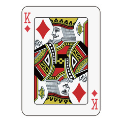 King of diamonds playing card, bold red and black classic design with royal details.
