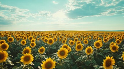 Obraz premium An aerial view of a sprawling field of sunflowers, their