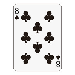 Eight of clubs playing card, clean black clubs design on white background.
