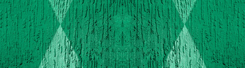 Abstract rough plaster texture with grooves. Abstract monochrome, green - turquoise geometric background. Space for your design.