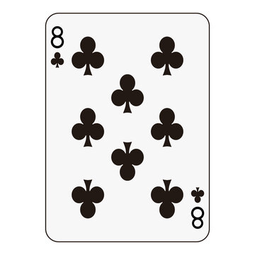 Eight of clubs playing card, clean black clubs design on white background.
