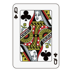 Queen of Clubs Playing Card - Classic Face Card Design
