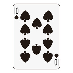 Ten of spades playing card, simple black spades layout on a white background.
