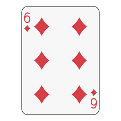 Six of Diamonds Playing Card - Classic Card Game Design
