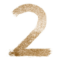 Transparent glitter number 2 gold brushed typography © Rawpixel.com