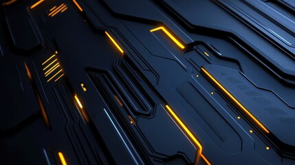 Futuristic black surface with glowing orange lights forming intricate patterns