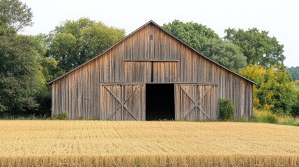 Obraz premium Rustic Barn Surrounded by Wheat and Greenery