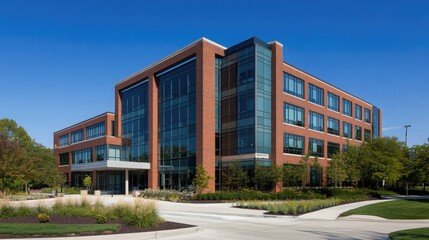 Modern Office Building with Clear Blue Sky