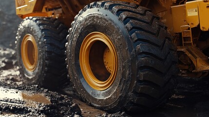 Close-up of a Large Construction Vehicle Tire