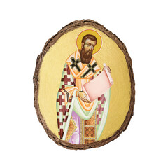 Naklejka premium Christian vintage illustration of Saint Gregory Palamas. Golden religious image in Byzantine style on white background