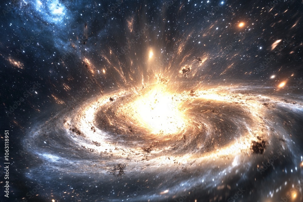 Aufkleber a stunning depiction of a spiral galaxy explosion, showcasing bright cosmic elements and swirling st