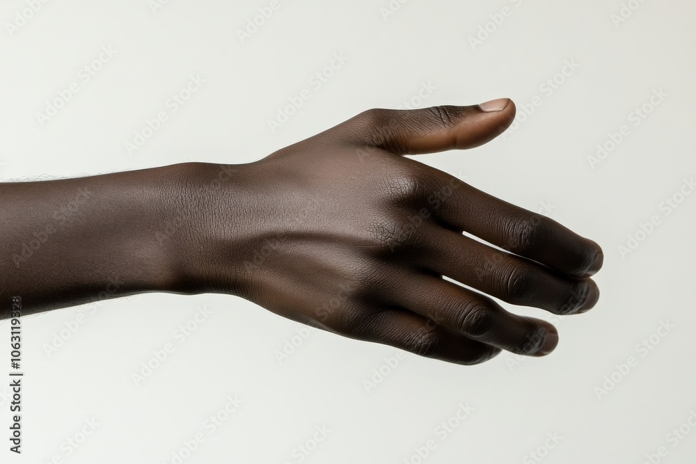 Poster a single open hand gestures gracefully against a neutral light background, symbolizing openness, wel