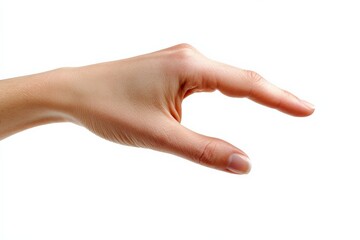 A hand in a pinching gesture, as if measuring or indicating a small amount. The minimalistic background highlights the interaction of the fingers.