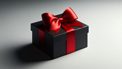 Obraz premium black box with red ribbon on a light background