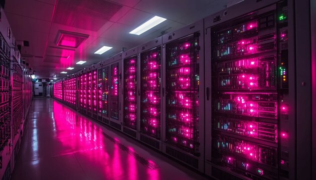 Quantum server network with quantum computer machine in server room, Quantum server network, quantum computing, 