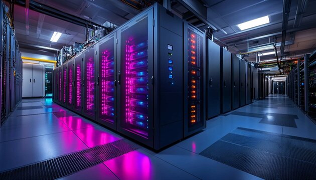 Quantum server network with quantum computer machine in server room, Quantum server network, quantum computing, 
