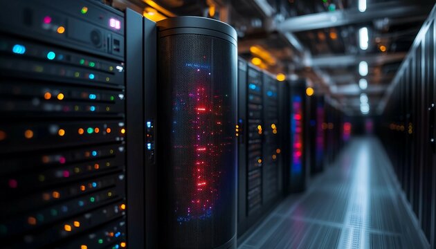 Quantum server network with quantum computer machine in server room, Quantum server network, quantum computing, 