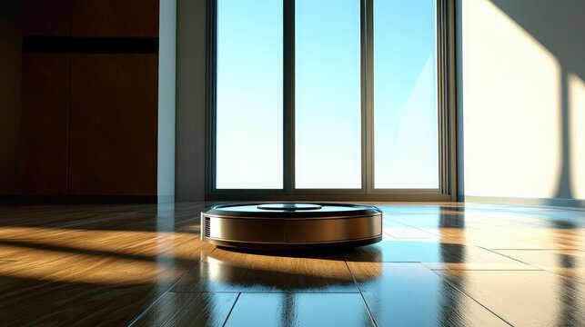 Modern Robotic Vacuum in Sunlit Room