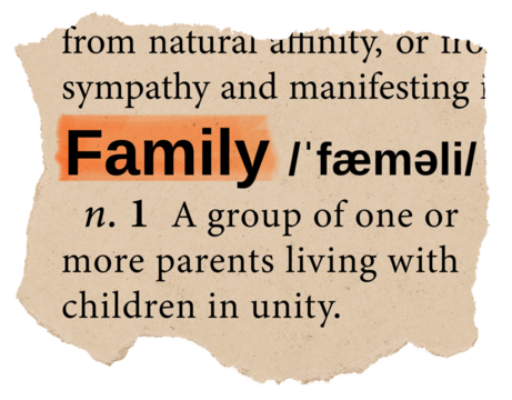 Family png dictionary word sticker, Ephemera typography, transparent background