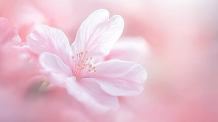 Obraz premium Delicate cherry blossom in soft focus showcasing intricate details, captured during spring in a serene garden setting