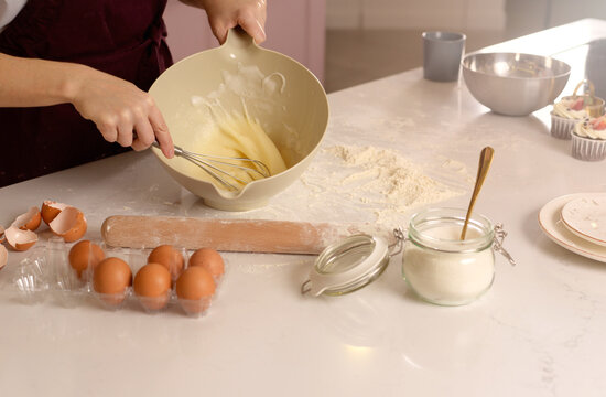 Baking essentials and techniques on kitchen counter