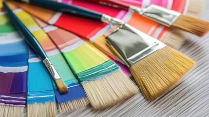 Fototapeta premium Vibrant Paintbrushes and Color Palette Display