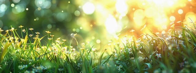 A sunlit meadow blooms with vibrant wildflowers on a tranquil spring morning