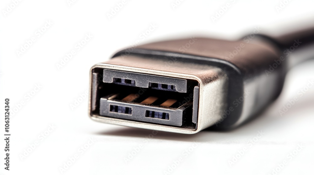 Aufkleber close-up usb plug, isolated on white background with sharp focus on connector