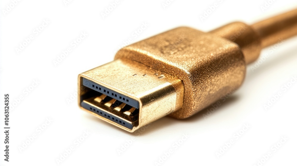 Poster close-up usb plug, isolated on white background with sharp focus on connector