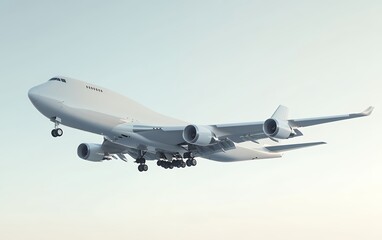 Obraz premium A large airplane in flight against a clear sky, offering copy space for text or branding