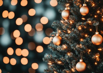 A beautifully decorated Christmas tree with warm lights and ornaments.
