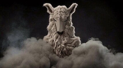 Alpaca Lamb in the Mist: A Surreal Animal Portrait