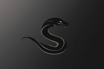 Naklejka premium A sleek black snake silhouette coiling on a dark background, showcasing a minimalist design with bold lines and sharp features