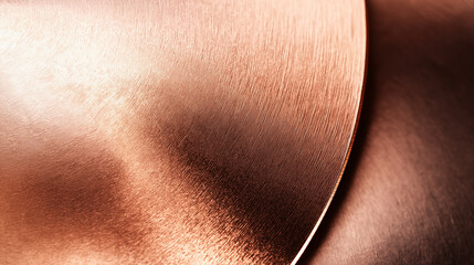 Close-up of brushed copper metal with curved surface and fine texture details. Minimal texture background for design. Stylish copy space