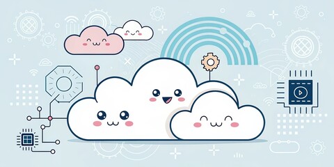 cute cartoon cloud technology background