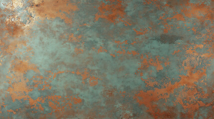 Oxidized copper texture with patina and rustic bronze accents. Minimal texture background for design. Stylish copy space