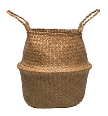 Woven rattan basket png mockup with handles