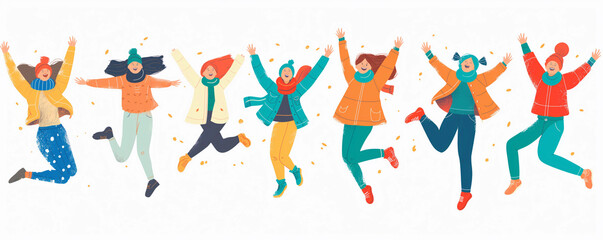 Joyful celebration of friendship with vibrant outfits on a winter day