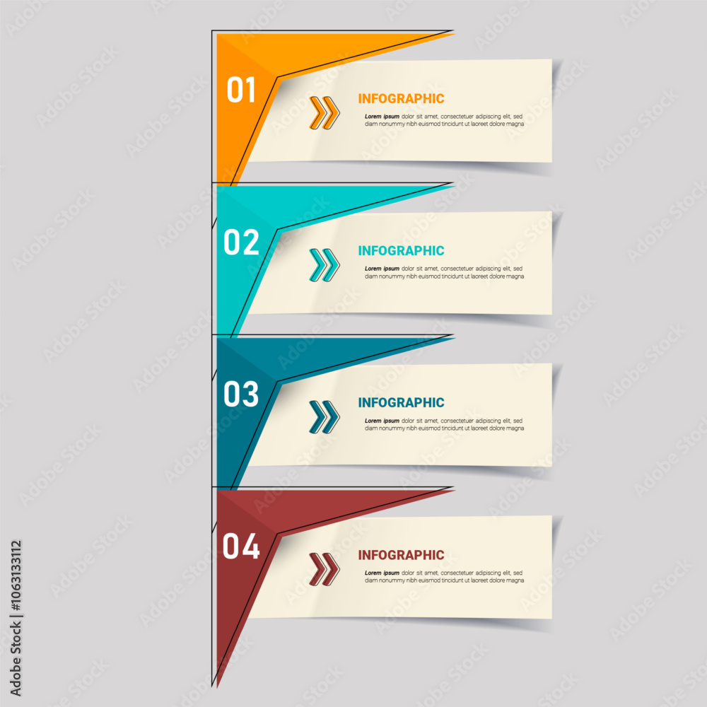 Aufkleber modern infographic template with four steps for business data presentation. vector.