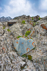 A Lovely Stone Heart Shape in mountains. Terskey Alatoo mountains.