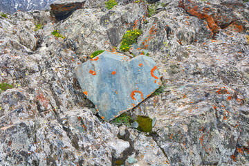 A Lovely Stone Heart Shape in mountains. Terskey Alatoo mountains.