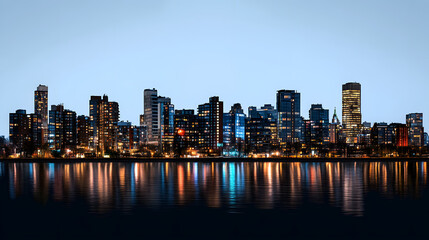 Fototapeta premium panoramic night city skyline isolated without background