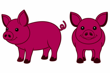 pig silhouette set on white background.