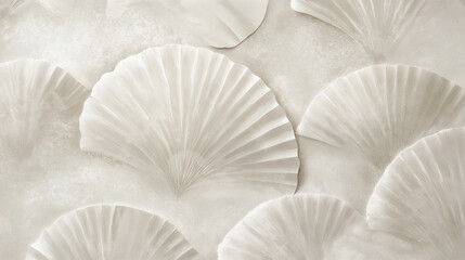 Soft overlapping seashell patterns on a textured neutral background. Minimal background for design. Stylish copy space