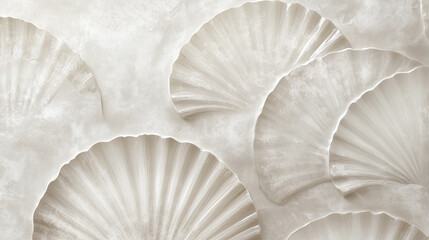 Soft overlapping seashell patterns on a textured neutral background. Minimal background for design. Stylish copy space