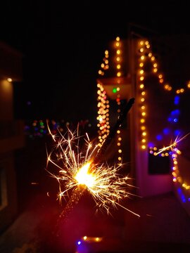 fireworks in the sky with background blur of lights