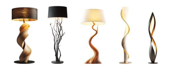 Elegant collection of modern floor lamps showcasing unique designs and styles on a transparent background