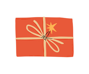 The gift is drawn in a flat style. Christmas, holidays, gifts. Hand drawn vector illustration.