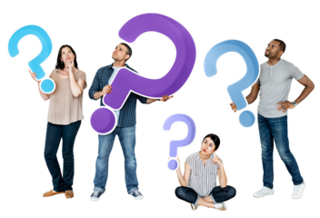 Png Diverse people holding question mark icons, transparent background